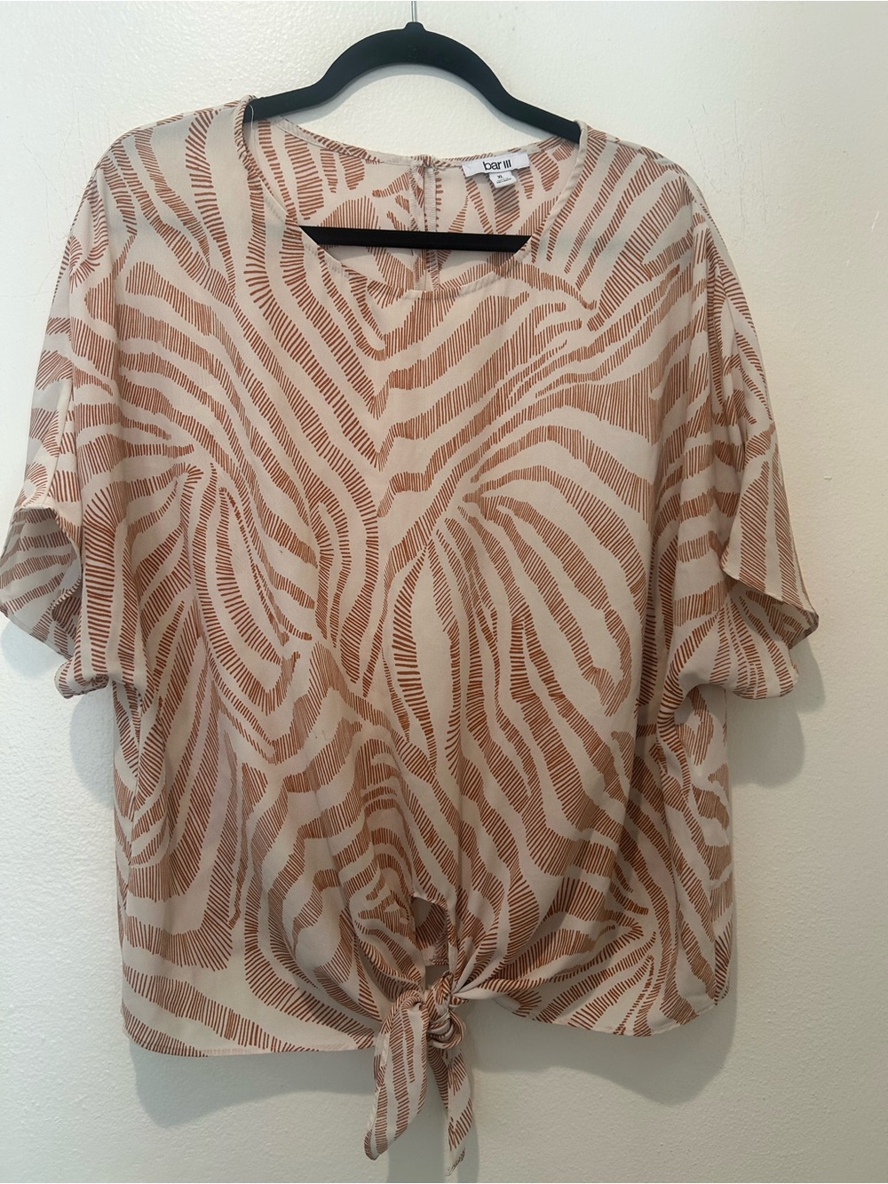 Bar III Cream Blouse with Brown Abstract Stripe Print